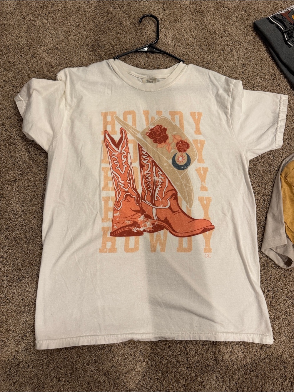 Comfort Colors White Tee with Orange Cowboy Boots Graphic